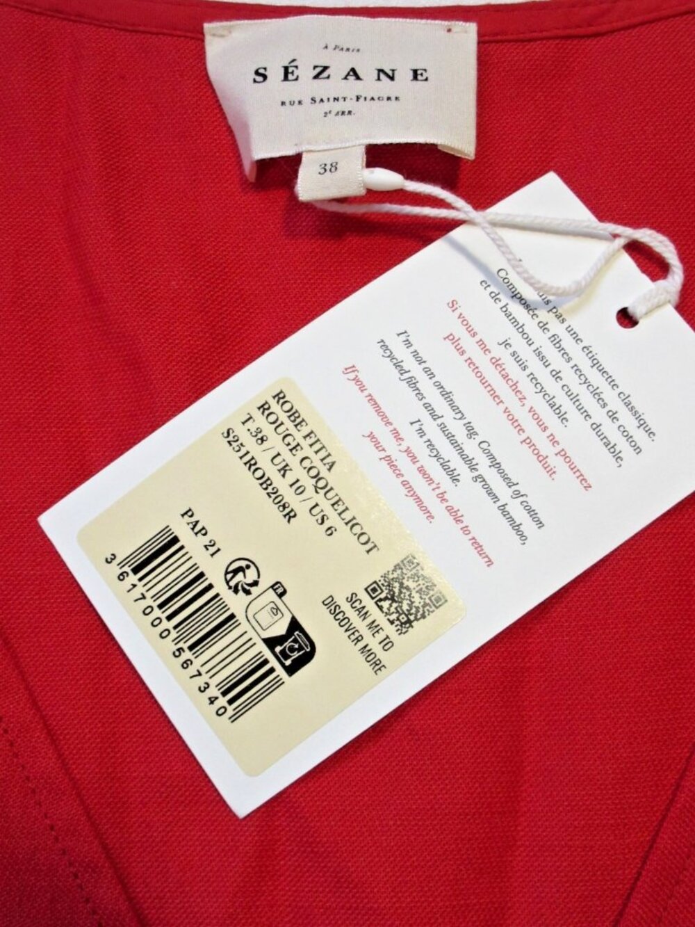 NWT Sezane Fitia Midi in Poppy Red Linen Sleeveless Shirt Dress 38 / US 6 - Picture 6 of 7
